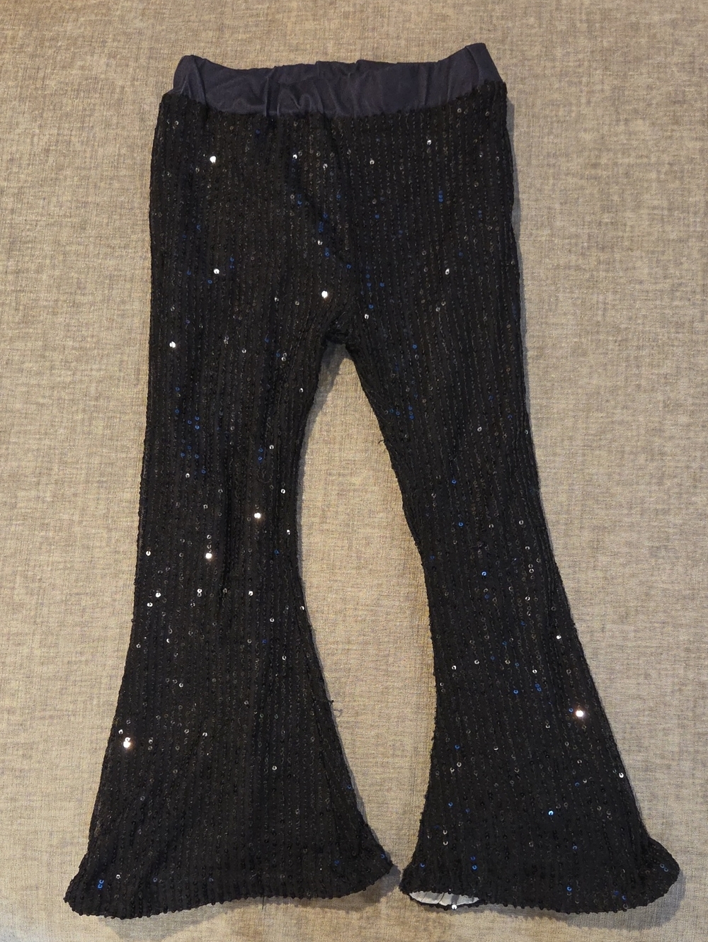 Girls Black Sequin Flared Knit Pants